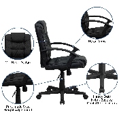 Mid-Back Black LeatherSoft Swivel Task Office Chair with Arms, GO-937M-BK-LEA-GG