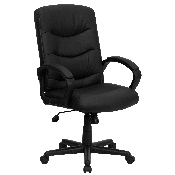 Mid-Back Black LeatherSoft Executive Swivel Office Chair with Three Line Horizontal Stitch Back and Arms, GO-977-1-BK-LEA-GG