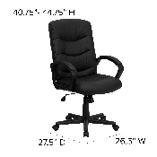 Mid-Back Black LeatherSoft Executive Swivel Office Chair with Three Line Horizontal Stitch Back and Arms, GO-977-1-BK-LEA-GG