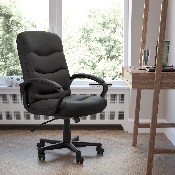 Mid-Back Black LeatherSoft Executive Swivel Office Chair with Three Line Horizontal Stitch Back and Arms, GO-977-1-BK-LEA-GG
