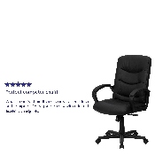 Mid-Back Black LeatherSoft Executive Swivel Office Chair with Three Line Horizontal Stitch Back and Arms, GO-977-1-BK-LEA-GG