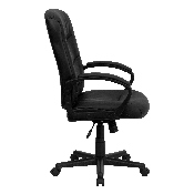Mid-Back Black LeatherSoft Executive Swivel Office Chair with Three Line Horizontal Stitch Back and Arms, GO-977-1-BK-LEA-GG