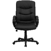 Mid-Back Black LeatherSoft Executive Swivel Office Chair with Three Line Horizontal Stitch Back and Arms, GO-977-1-BK-LEA-GG