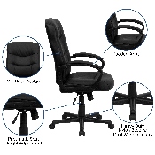 Mid-Back Black LeatherSoft Executive Swivel Office Chair with Three Line Horizontal Stitch Back and Arms, GO-977-1-BK-LEA-GG