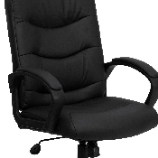 Mid-Back Black LeatherSoft Executive Swivel Office Chair with Three Line Horizontal Stitch Back and Arms, GO-977-1-BK-LEA-GG