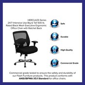 HERCULES Series 24/7 Intensive Use Big & Tall 500 lb. Rated Black Mesh Executive Ergonomic Office Chair with Ratchet Back, GO-99-3-GG