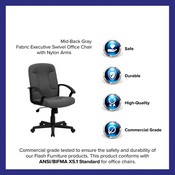 Mid-Back Gray Fabric Executive Swivel Office Chair with Nylon Arms, GO-ST-6-GY-GG