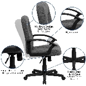 Mid-Back Gray Fabric Executive Swivel Office Chair with Nylon Arms, GO-ST-6-GY-GG