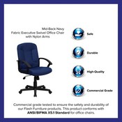 Mid-Back Navy Fabric Executive Swivel Office Chair with Nylon Arms, GO-ST-6-NVY-GG