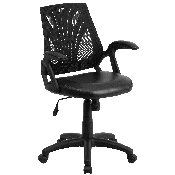 Mid-Back Designer Black Mesh Swivel Task Office Chair with LeatherSoft Seat and Open Arms, GO-WY-82-LEA-GG