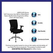 HERCULES Series 24/7 Intensive Use 300 lb. Rated Black Fabric Multifunction Ergonomic Office Chair with Seat Slider, GO-WY-85-6-GG