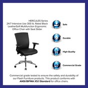 HERCULES Series 24/7 Intensive Use 300 lb. Rated Black LeatherSoft Multifunction Ergonomic Office Chair with Seat Slider, GO-WY-85-7-GG