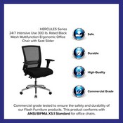 HERCULES Series 24/7 Intensive Use 300 lb. Rated Black Mesh Multifunction Ergonomic Office Chair with Seat Slider, GO-WY-85-8-GG
