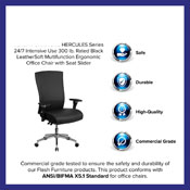 HERCULES Series 24/7 Intensive Use 300 lb. Rated Black LeatherSoft Multifunction Ergonomic Office Chair with Seat Slider, GO-WY-85H-1-GG, GO-WY-85H-1-GG
