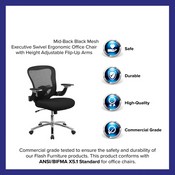Mid-Back Black Mesh Executive Swivel Ergonomic Office Chair with Height Adjustable Flip-Up Arms, GO-WY-87-2-GG