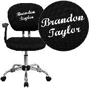Personalized Mid-Back Black Mesh Swivel Task Office Chair with Chrome Base and Arms, H-2376-F-BK-ARMS-TXTEMB-GG