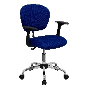Mid-Back Blue Mesh Padded Swivel Task Office Chair with Chrome Base and Arms, H-2376-F-BLUE-ARMS-GG