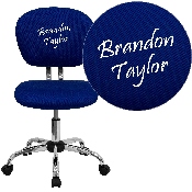 Personalized Mid-Back Blue Mesh Swivel Task Office Chair with Chrome Base, H-2376-F-BLUE-TXTEMB-GG