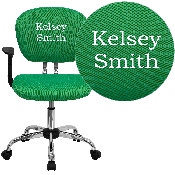 Personalized Mid-Back Bright Green Mesh Swivel Task Office Chair with Chrome Base and Arms, H-2376-F-BRGRN-ARMS-TXTEMB-GG