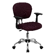 Mid-Back Burgundy Mesh Padded Swivel Task Office Chair with Chrome Base and Arms, H-2376-F-BY-ARMS-GG