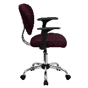 Mid-Back Burgundy Mesh Padded Swivel Task Office Chair with Chrome Base and Arms, H-2376-F-BY-ARMS-GG