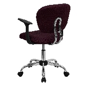 Mid-Back Burgundy Mesh Padded Swivel Task Office Chair with Chrome Base and Arms, H-2376-F-BY-ARMS-GG