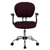 Mid-Back Burgundy Mesh Padded Swivel Task Office Chair with Chrome Base and Arms, H-2376-F-BY-ARMS-GG