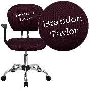 Personalized Mid-Back Burgundy Mesh Swivel Task Office Chair with Chrome Base and Arms, H-2376-F-BY-ARMS-TXTEMB-GG