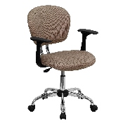 Mid-Back Coffee Brown Mesh Padded Swivel Task Office Chair with Chrome Base and Arms, H-2376-F-COF-ARMS-GG
