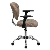 Mid-Back Coffee Brown Mesh Padded Swivel Task Office Chair with Chrome Base and Arms, H-2376-F-COF-ARMS-GG