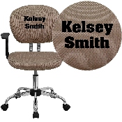 Personalized Mid-Back Coffee Brown Mesh Swivel Task Office Chair with Chrome Base and Arms, H-2376-F-COF-ARMS-TXTEMB-GG