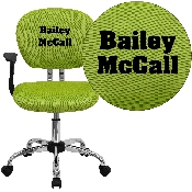 Personalized Mid-Back Apple Green Mesh Swivel Task Office Chair with Chrome Base and Arms, H-2376-F-GN-ARMS-TXTEMB-GG