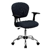 Mid-Back Gray Mesh Padded Swivel Task Office Chair with Chrome Base and Arms, H-2376-F-GY-ARMS-GG