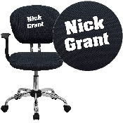 Personalized Mid-Back Gray Mesh Swivel Task Office Chair with Chrome Base and Arms, H-2376-F-GY-ARMS-TXTEMB-GG