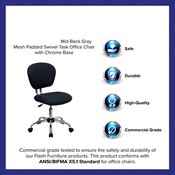 Mid-Back Gray Mesh Padded Swivel Task Office Chair with Chrome Base, H-2376-F-GY-GG