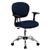 Mid-Back Navy Mesh Padded Swivel Task Office Chair with Chrome Base and Arms, H-2376-F-NAVY-ARMS-GG