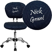 Personalized Mid-Back Navy Mesh Swivel Task Office Chair with Chrome Base, H-2376-F-NAVY-TXTEMB-GG