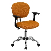 Mid-Back Orange Mesh Padded Swivel Task Office Chair with Chrome Base and Arms, H-2376-F-ORG-ARMS-GG