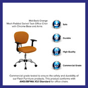 Mid-Back Orange Mesh Padded Swivel Task Office Chair with Chrome Base and Arms, H-2376-F-ORG-ARMS-GG