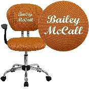 Personalized Mid-Back Orange Mesh Swivel Task Office Chair with Chrome Base and Arms, H-2376-F-ORG-ARMS-TXTEMB-GG