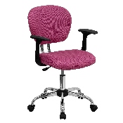 Mid-Back Pink Mesh Padded Swivel Task Office Chair with Chrome Base and Arms, H-2376-F-PINK-ARMS-GG