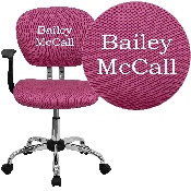 Personalized Mid-Back Pink Mesh Swivel Task Office Chair with Chrome Base and Arms, H-2376-F-PINK-ARMS-TXTEMB-GG