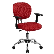 Mid-Back Red Mesh Padded Swivel Task Office Chair with Chrome Base and Arms, H-2376-F-RED-ARMS-GG