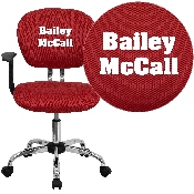 Personalized Mid-Back Red Mesh Swivel Task Office Chair with Chrome Base and Arms, H-2376-F-RED-ARMS-TXTEMB-GG