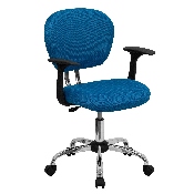 Mid-Back Turquoise Mesh Padded Swivel Task Office Chair with Chrome Base and Arms, H-2376-F-TUR-ARMS-GG