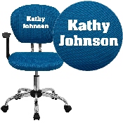 Personalized Mid-Back Turquoise Mesh Swivel Task Office Chair with Chrome Base and Arms, H-2376-F-TUR-ARMS-TXTEMB-GG
