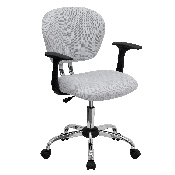 Mid-Back White Mesh Padded Swivel Task Office Chair with Chrome Base and Arms, H-2376-F-WHT-ARMS-GG