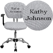 Personalized Mid-Back White Mesh Swivel Task Office Chair with Chrome Base and Arms, H-2376-F-WHT-ARMS-TXTEMB-GG