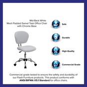 Mid-Back White Mesh Padded Swivel Task Office Chair with Chrome Base, H-2376-F-WHT-GG
