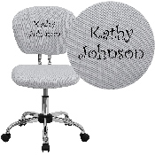 Personalized Mid-Back White Mesh Swivel Task Office Chair with Chrome Base, H-2376-F-WHT-TXTEMB-GG
